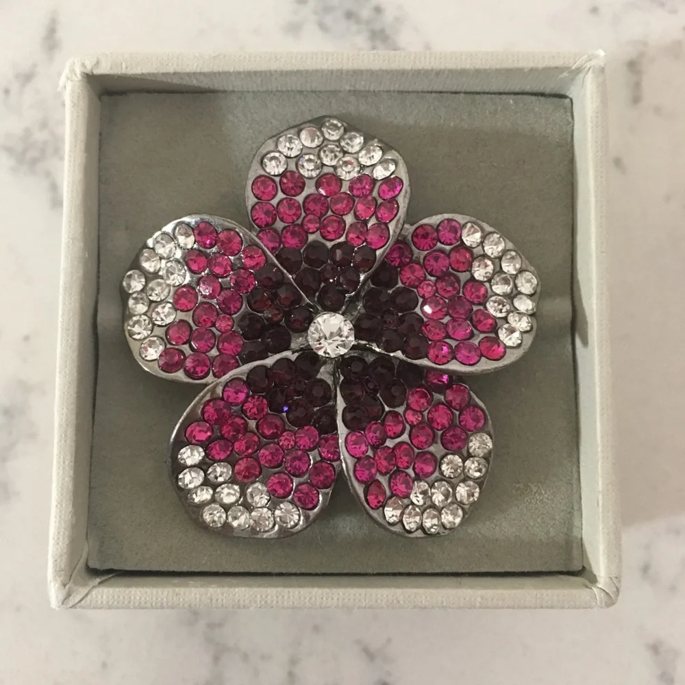 Giant Elastic Gem Bling Ombre Crystal Flower Ring